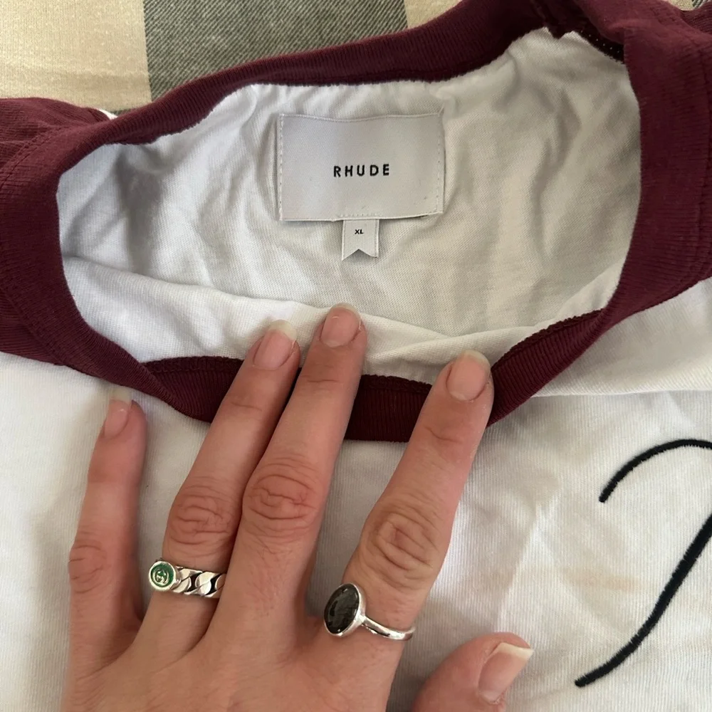 NWT Rhude Logo-Embroidered Cotton T-Shirt 'Bordeaux/White' XL - Picture 4 of 7